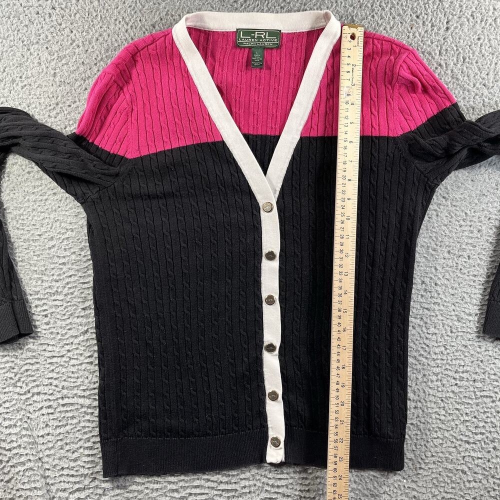 Lauren Active Ralph Lauren Cardigan Sweater Womens L Large Colorblock Cable Knit - Picture 6 of 9